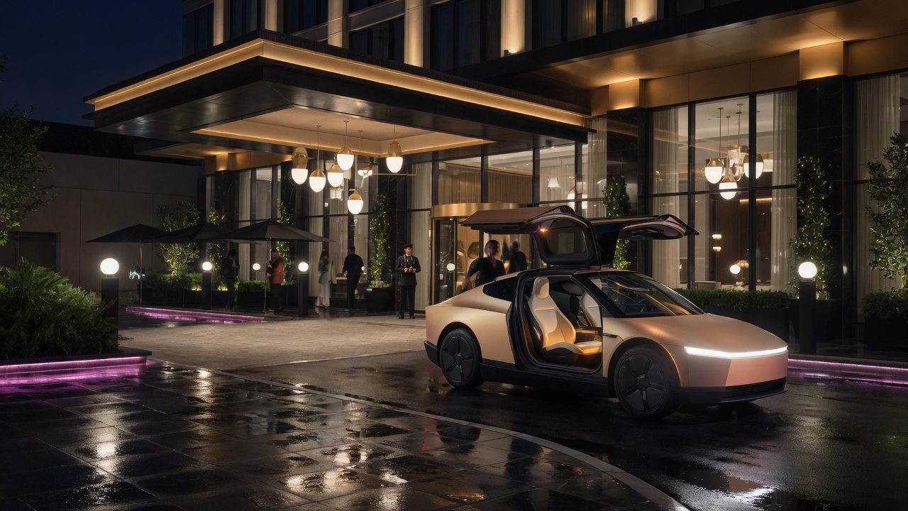 Cybertaxi waiting at a city curb