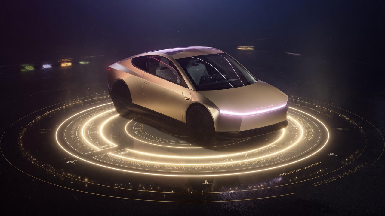 Cybertaxi charging on an inductive pad