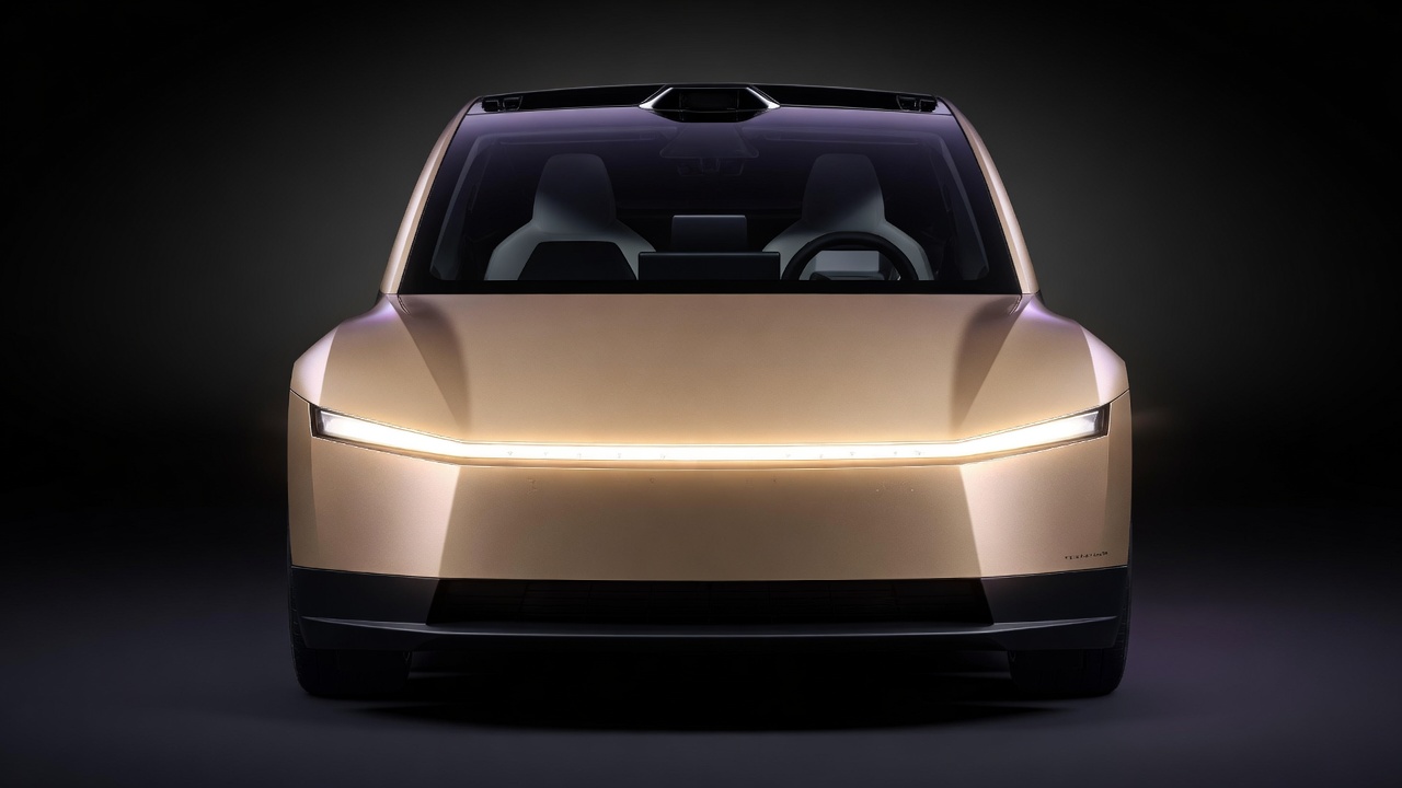 Front view of the Cybertaxi with closed butterfly doors